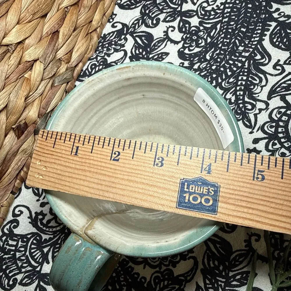 NEW Hand Made Coffee Mug Cup Artist Signed Blue Green Cream Stoneware Mug Cup